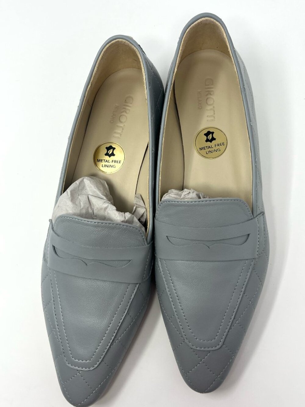 Girotti Milano Quilted Grey Leather Penny Loafers Size 41